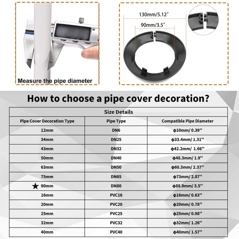 Juvielich 4Pcs Fit for 3.5 Inches Pipe PP Plastic Flange Pipe Cover Decoration Black Escutcheon Collar Pipe Cover Radiator 3.5"" Water Pipe Flange Cover for Wall Pipe Tube Decoration - Image 2